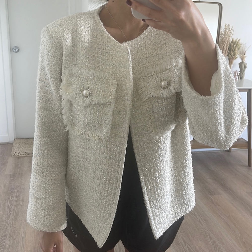 Basic Ivory Tweed Jacket - image 1